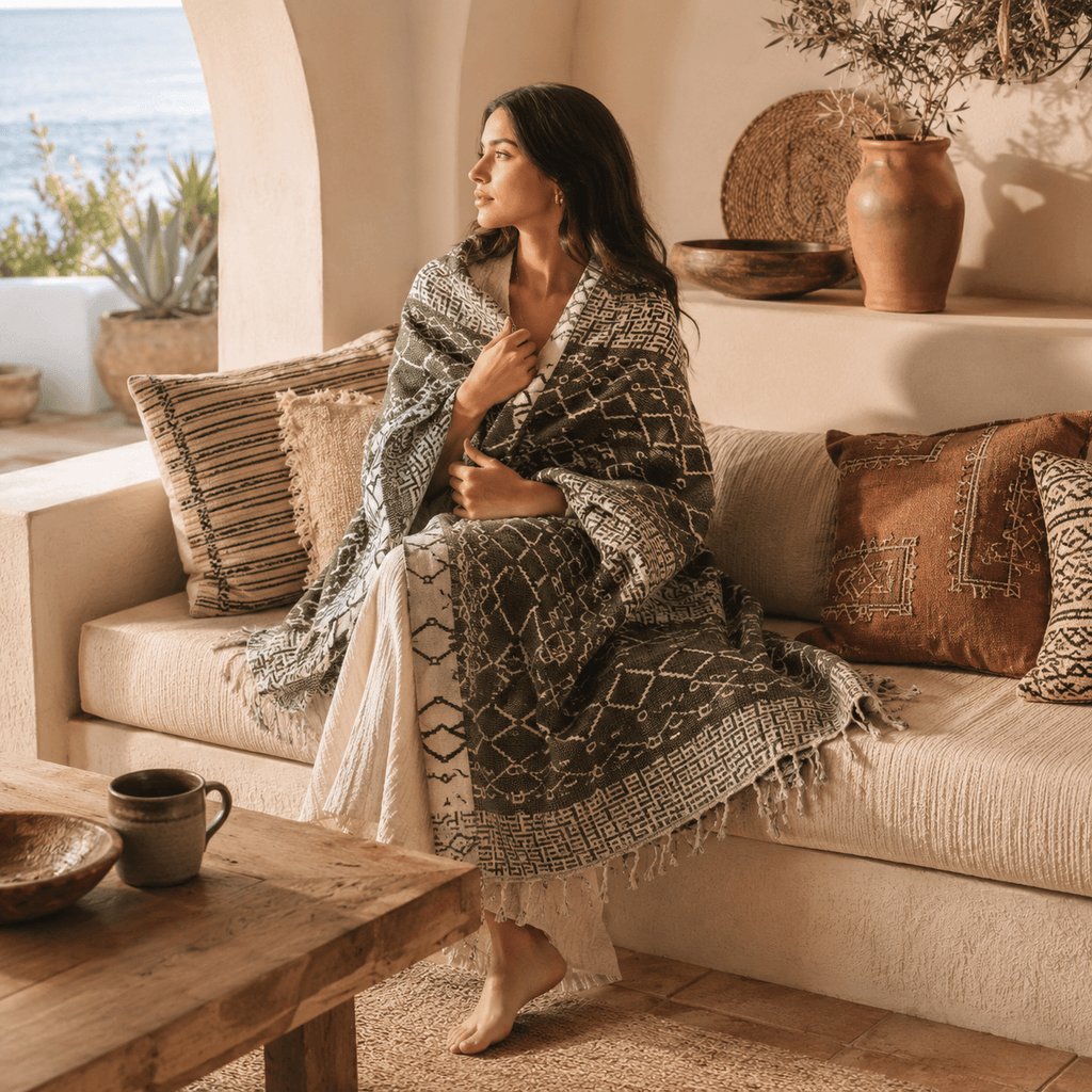 Sardis Olive Jacquared OEKO-TEX® Certified Bed Throw
