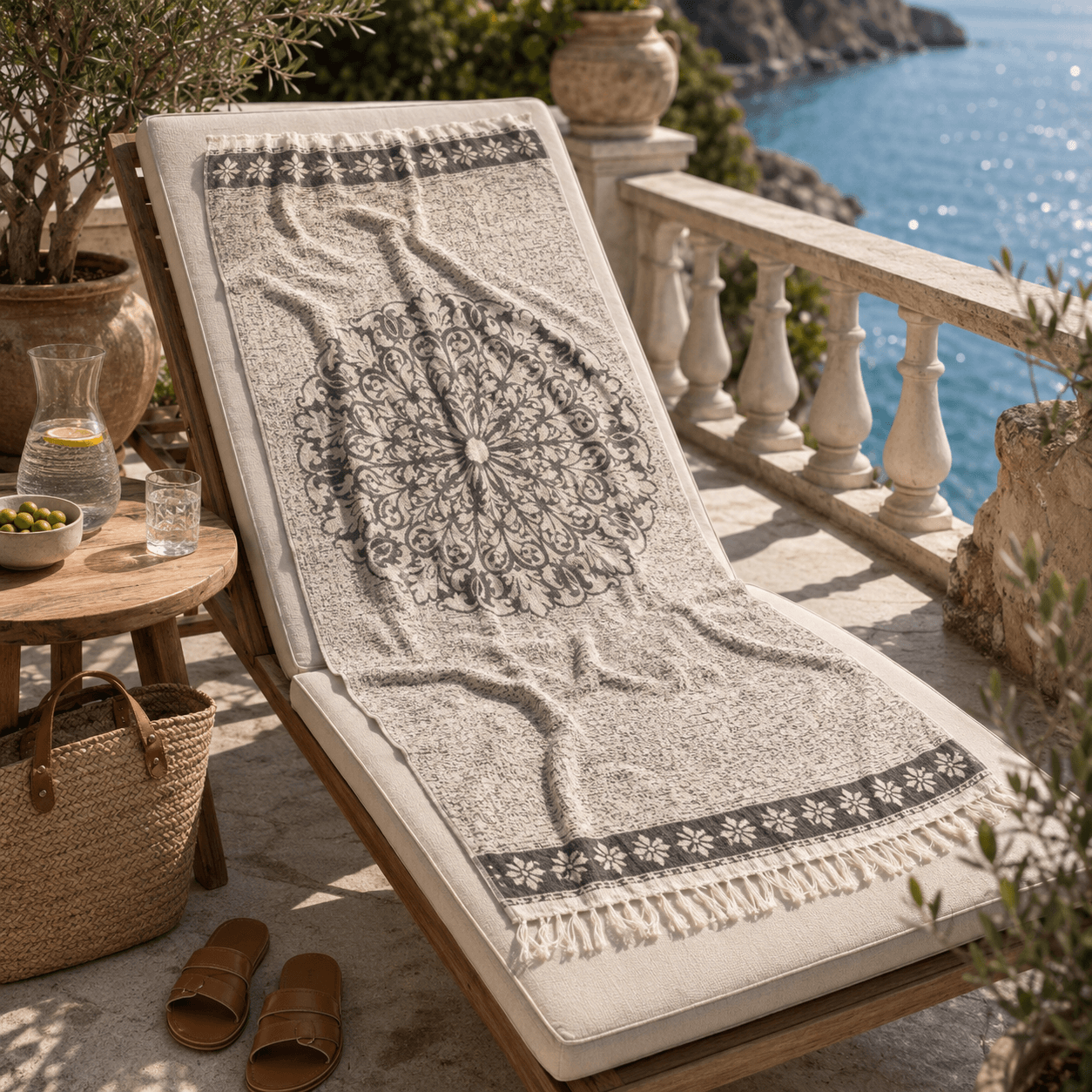 Anatolian Rosette Premium Jacquard Peshtemal OEKO-TEX® Beach Towel