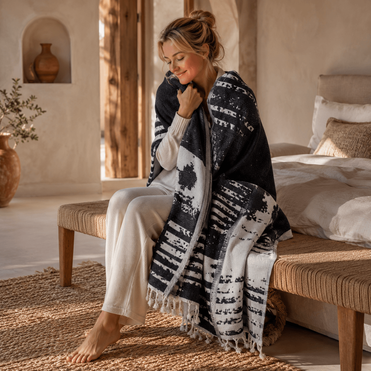 Noir Canvas Jacquard OEKO-TEX® Certified Bed Throw