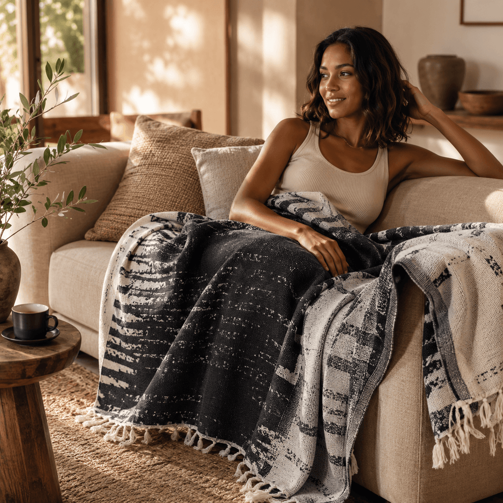 Noir Canvas Jacquard OEKO-TEX® Certified Bed Throw