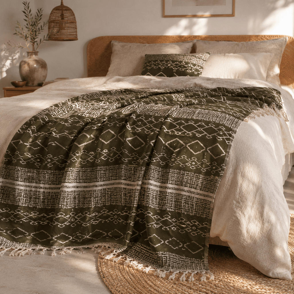 Sardis Olive Jacquared OEKO-TEX® Certified Bed Throw
