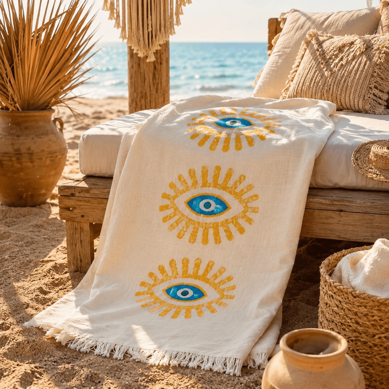 The Denizli Bohemian Muslin Towel  Sun Eye