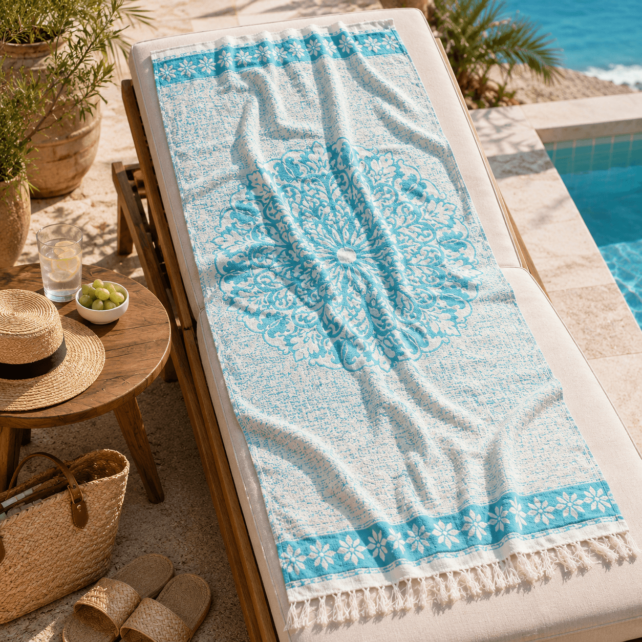 Anatolian Rosette Premium Jacquard Peshtemal OEKO-TEX® Beach Towel