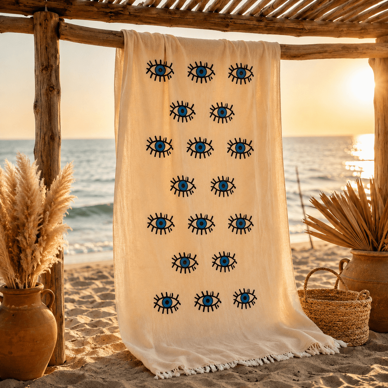 The Denizli Bohemian Muslin Towel  Blue Nazar