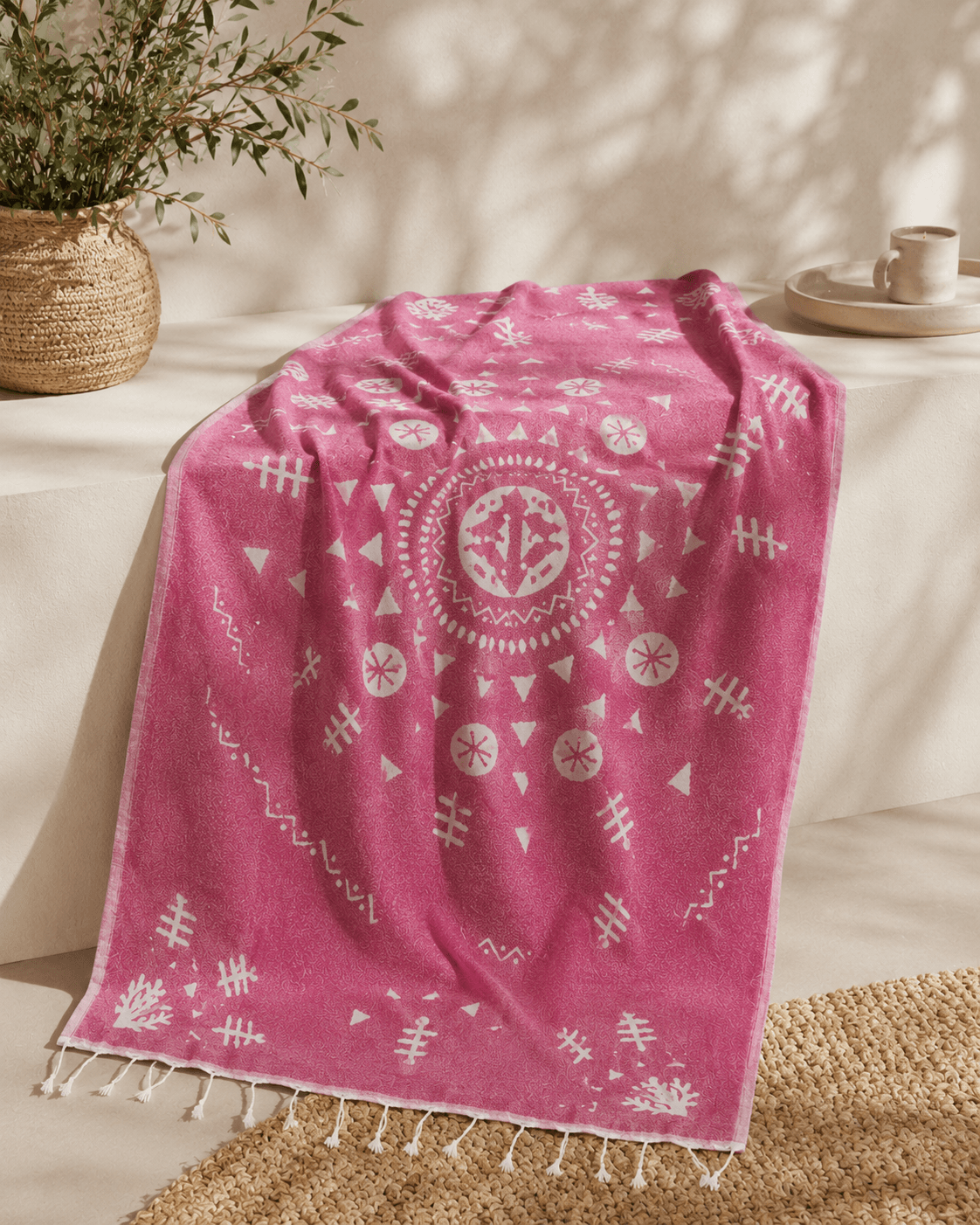 Medallion Jacquard Ottoman Blush