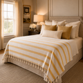 The Riviera Stripe Cotton Blanket & Bed Throw Mustard