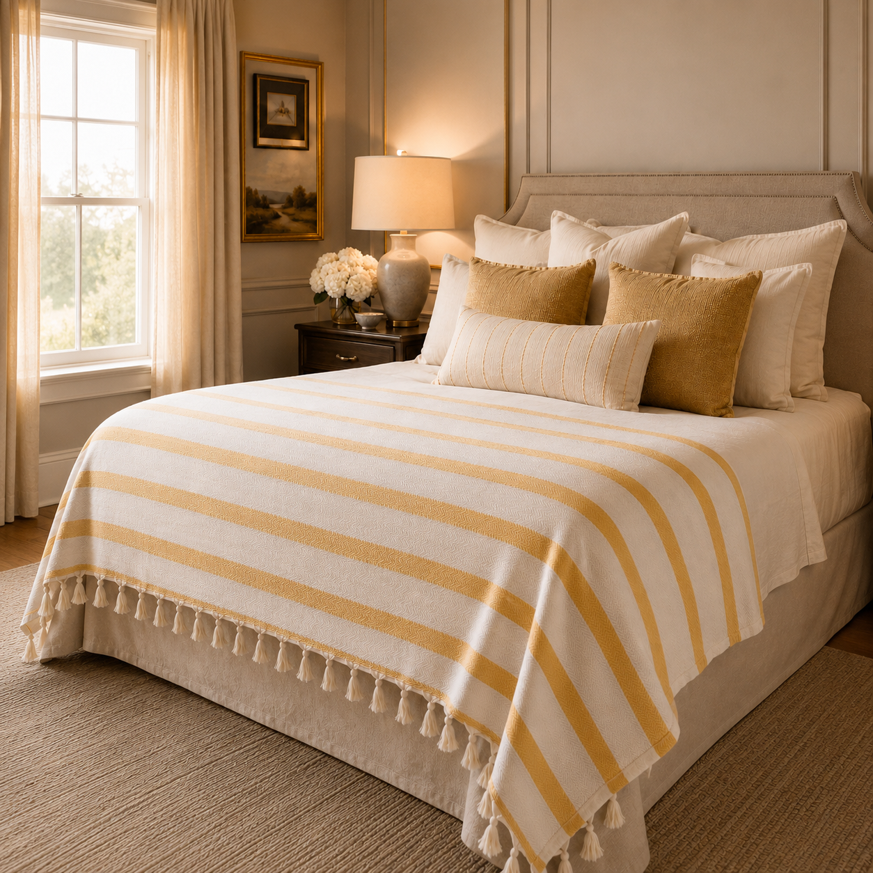 The Riviera Stripe Cotton Blanket Mustard