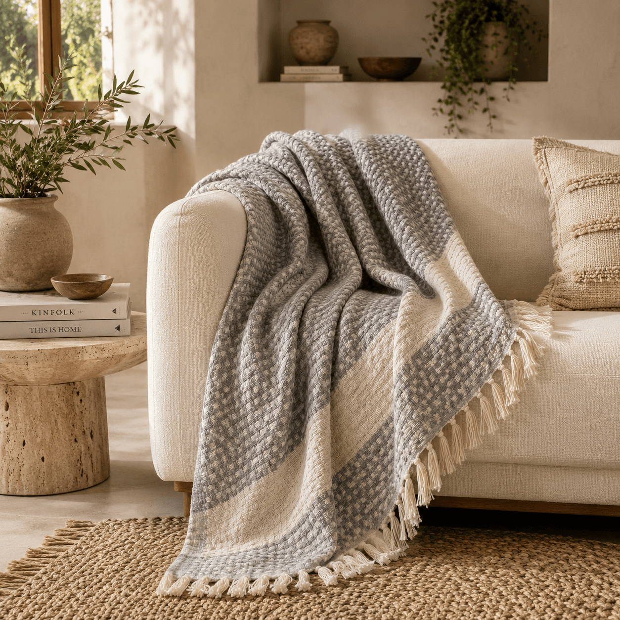 The Diamond Cotton Bed Blanket Cloud Blue