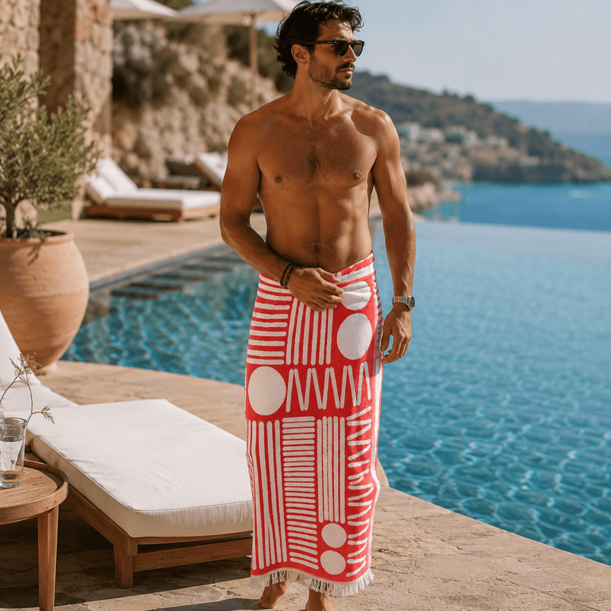 Rhythm Grid Premium Jacquard Peshtemal OEKO-TEX® Beach Towel