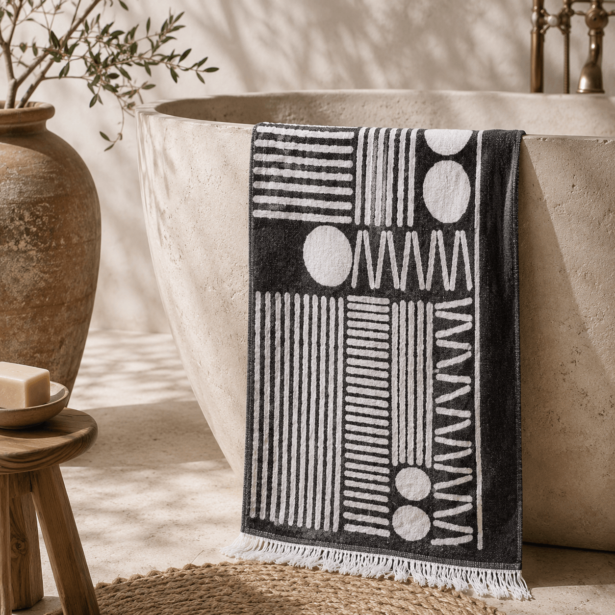 Rhythm Grid Premium Jacquard Peshtemal OEKO-TEX® Beach Towel
