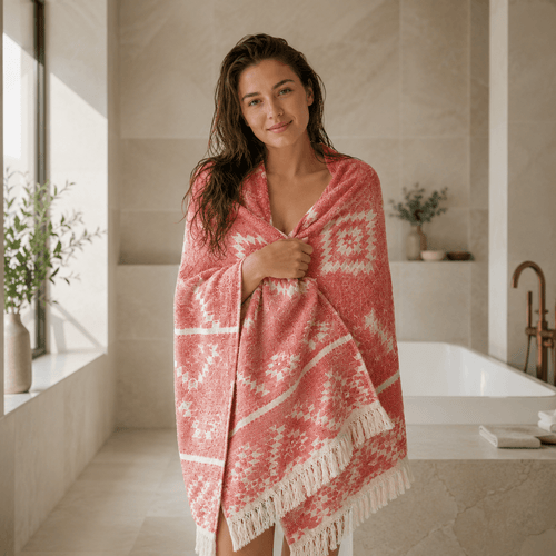 Hurrem Jacquard Red Bath Towel
