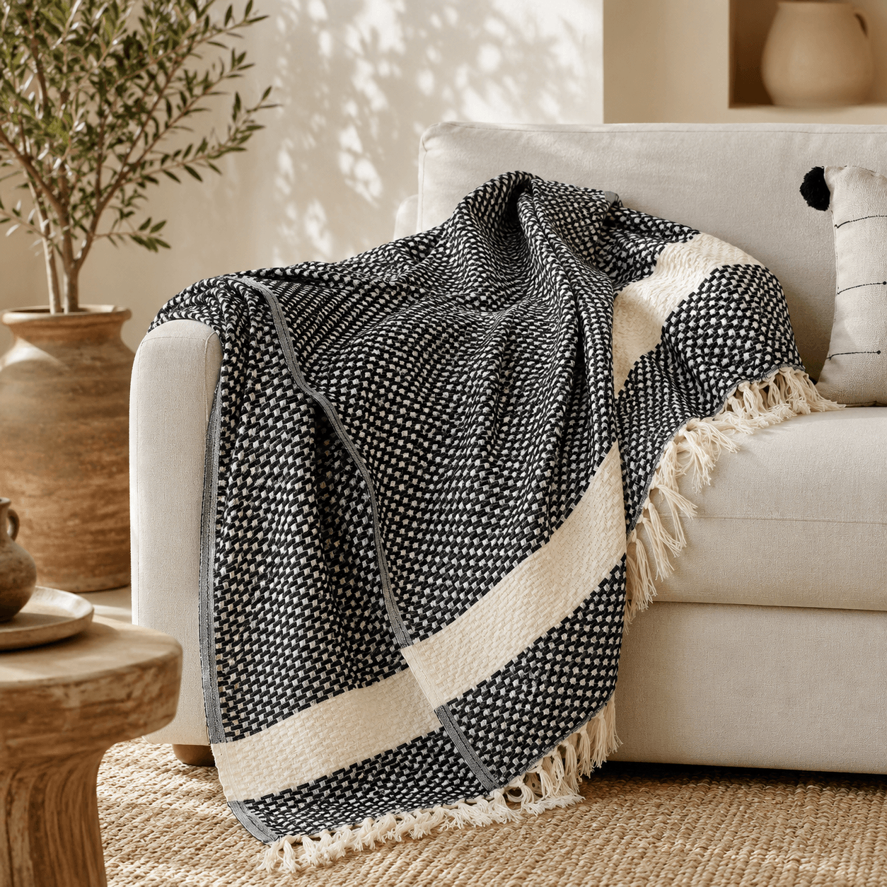 The Diamond Cotton Bed Throw Coral