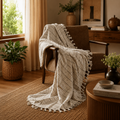The Verona Grid Bed Throw Sandstone