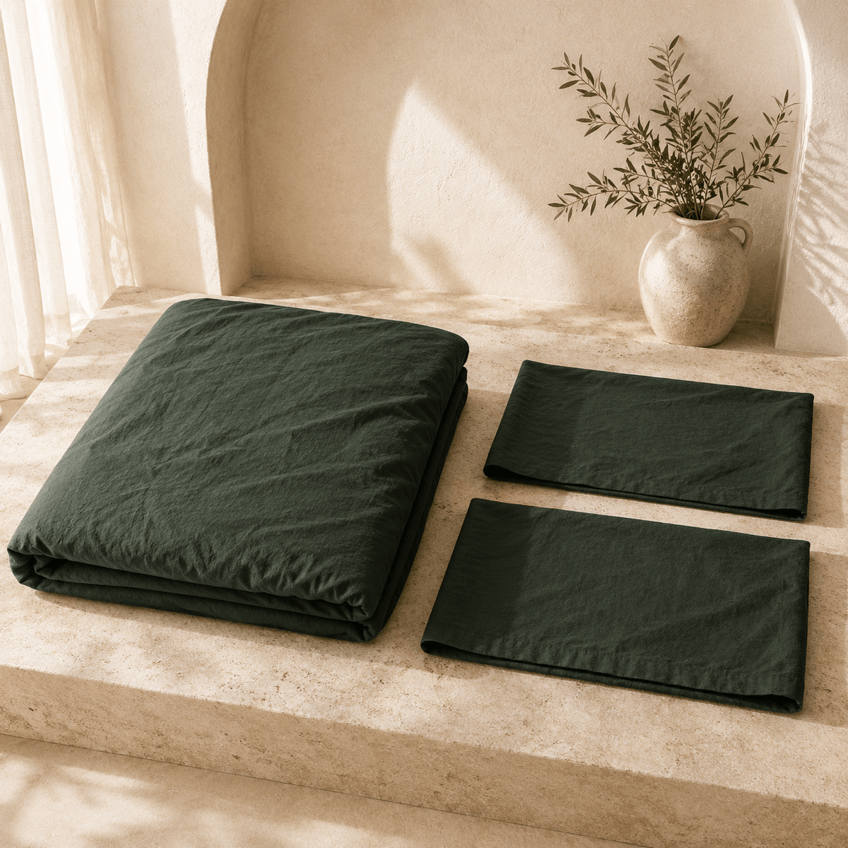 Linen OEKO-TEX® Certified Stonewashed Dobby Woven Cotton Duvet Cover Set - 3 Piece
