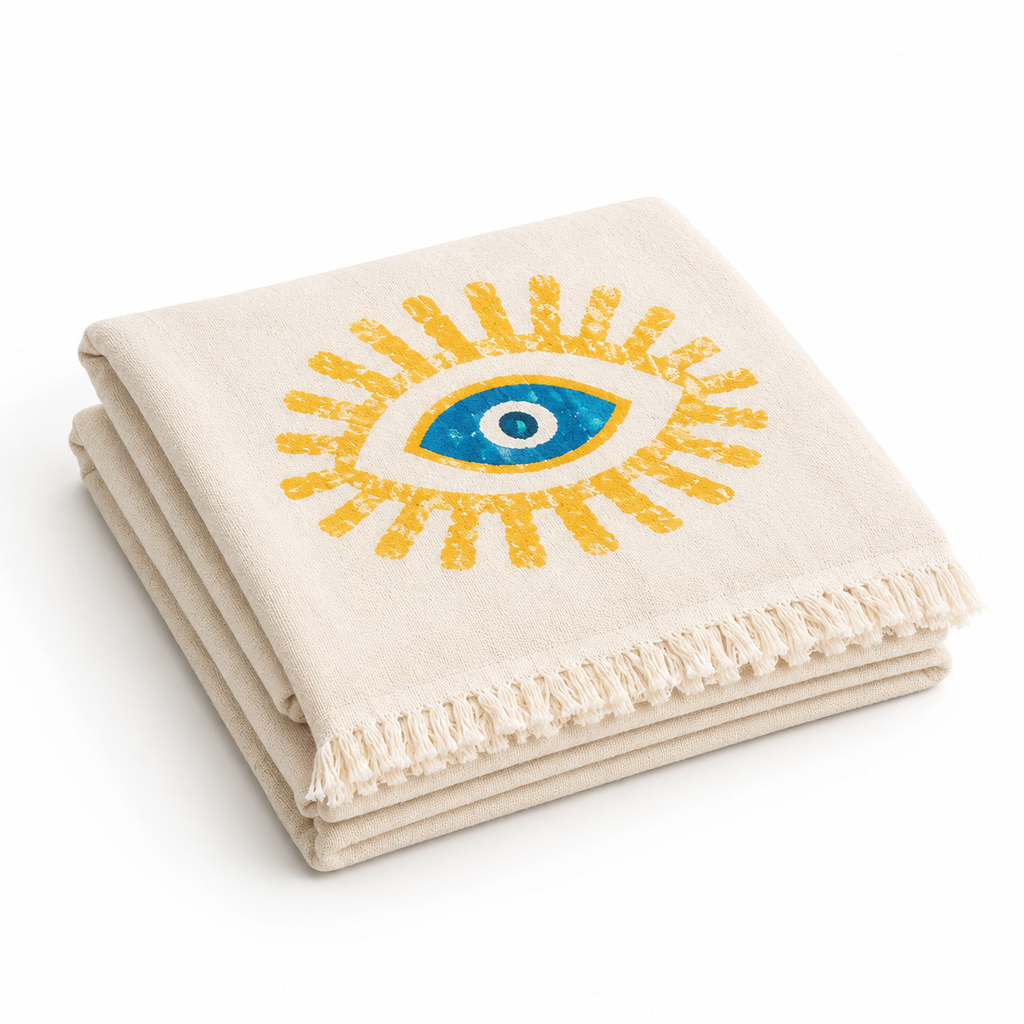 The Denizli Bohemian Muslin Beach Towel  Sun Eye