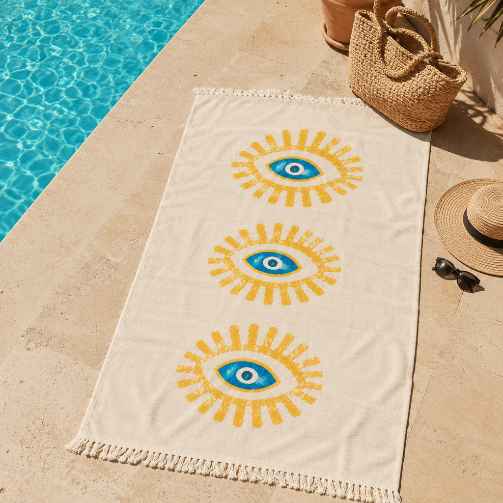 The Denizli Bohemian Muslin Beach Towel  Sun Eye