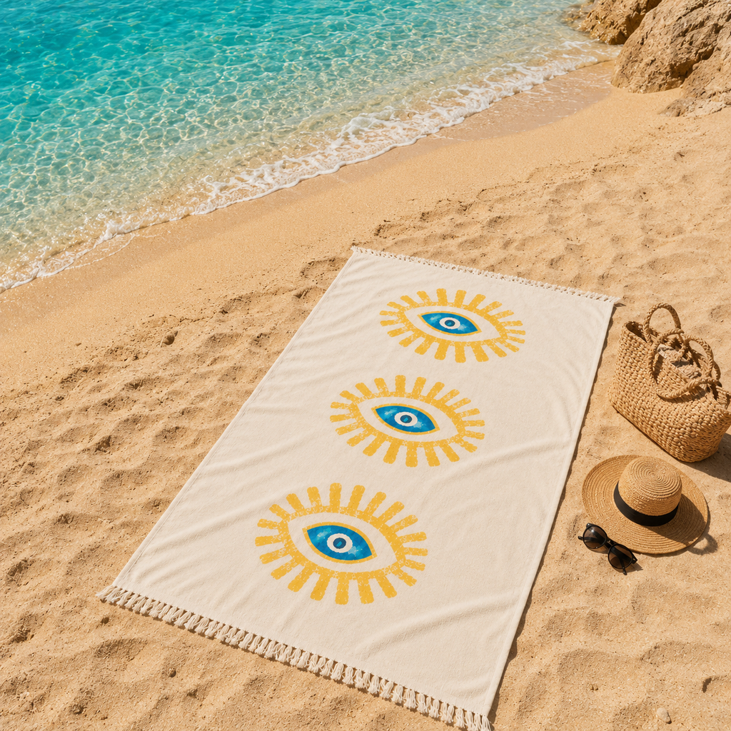 The Denizli Bohemian Muslin Beach Towel  Sun Eye