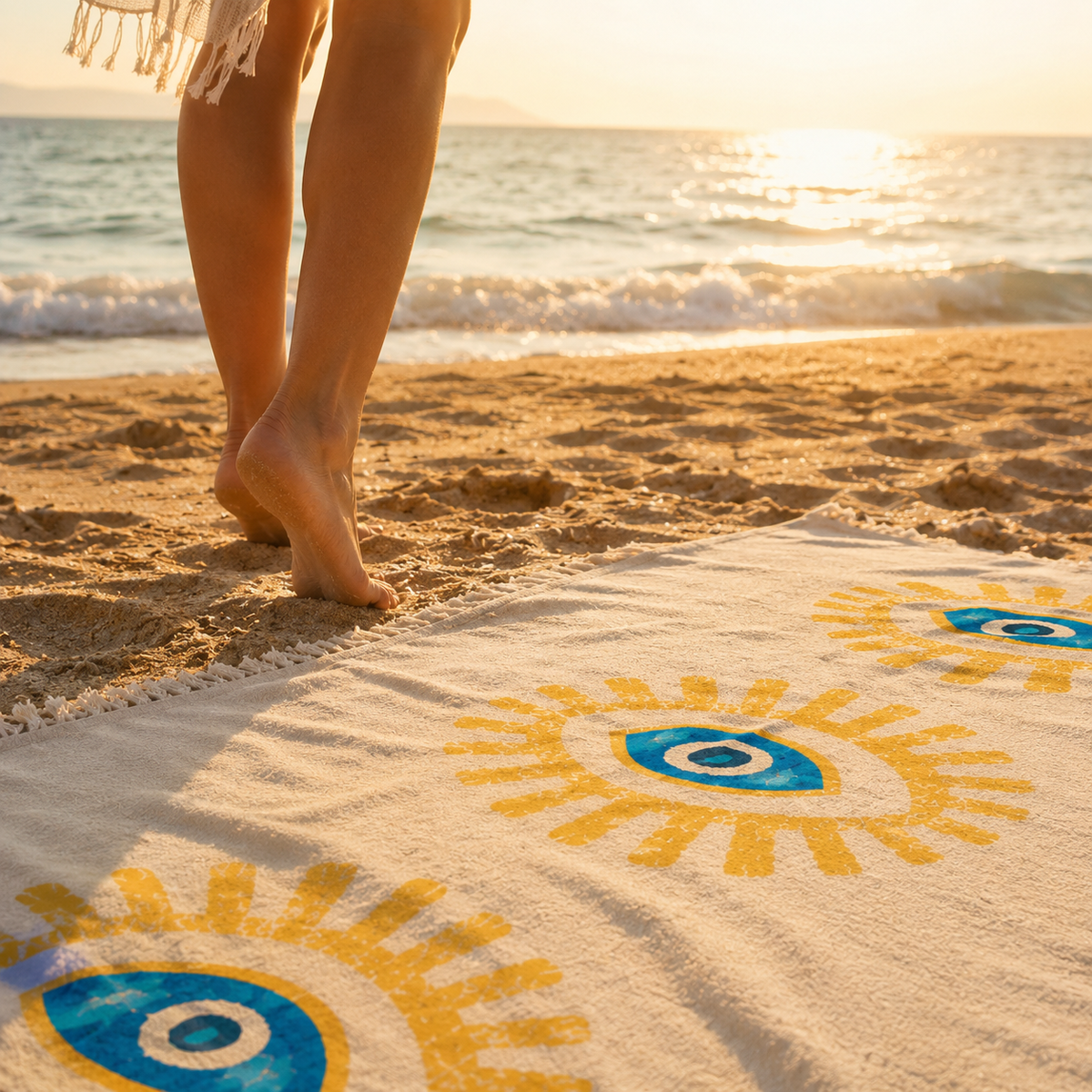 The Denizli Bohemian Muslin Beach Towel  Sun Eye