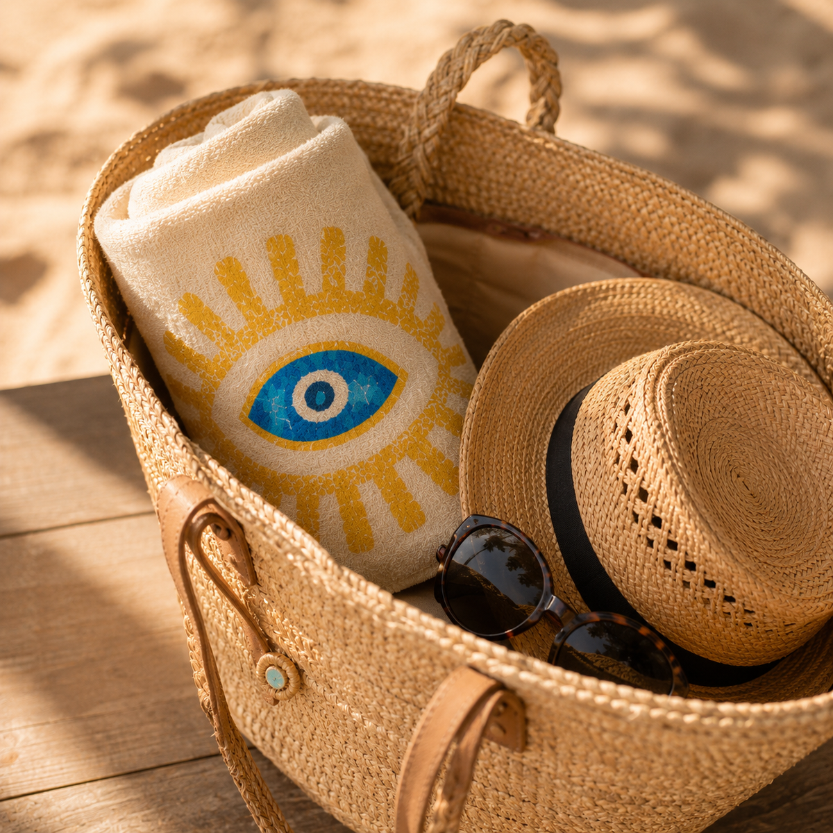 The Denizli Bohemian Muslin Beach Towel  Sun Eye