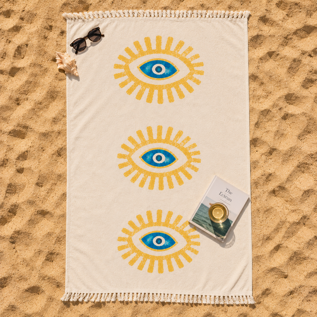 The Denizli Bohemian Muslin Beach Towel  Sun Eye