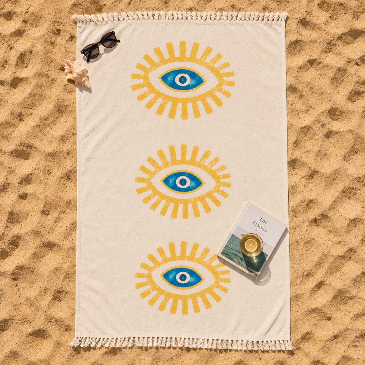 The Denizli Bohemian Muslin Beach Towel  Sun Eye